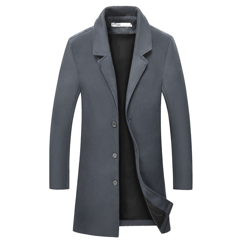 Woolen solid color trench Men's coat