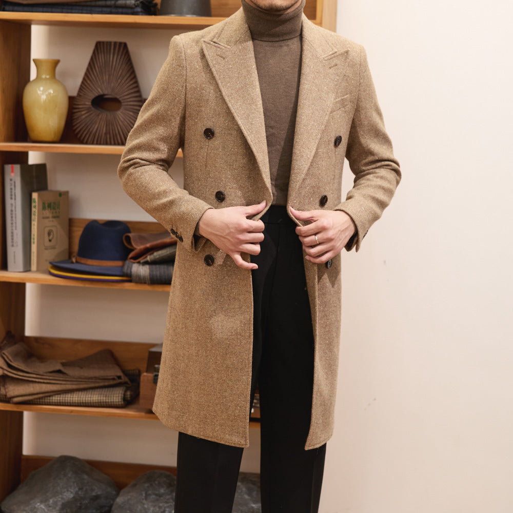 Autumn And Winter Brown Bar MACN Warm Wool Overcoat