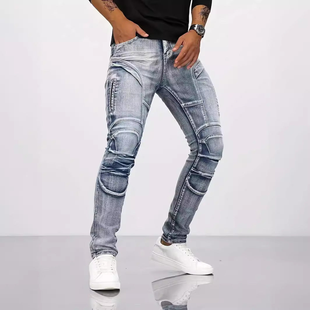 Retro Casual Stretch Motorcycle Jeans For Men