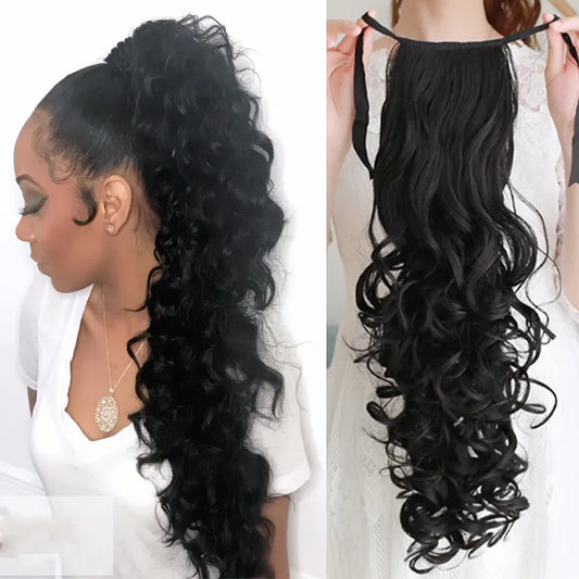 Wave curls extended long ponytail clip curly long hair