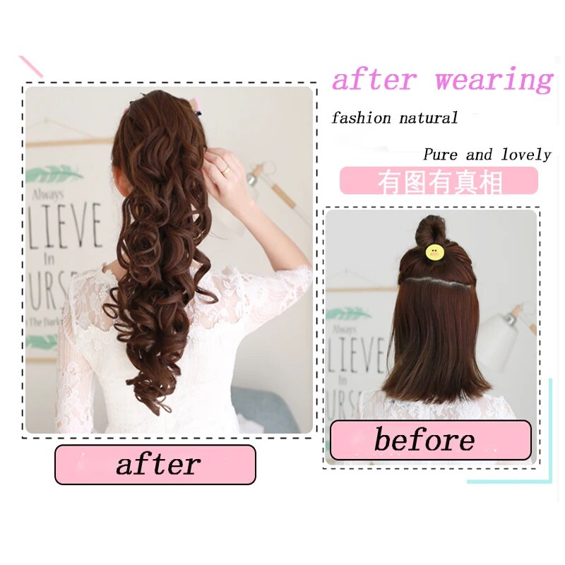 Wave curls extended long ponytail clip curly long hair