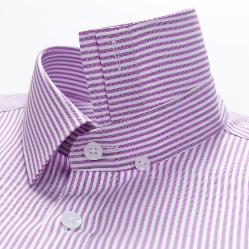 Men's Classic Striped Printed Wrinkle-Resistant Dress Shirts 100% Cotton Long-Sleeve Non-iron Shirt