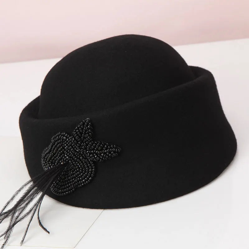 H734 Fedoras Hat Women Autumn Winter British Fashion Retro Wool Feather Cap Lady