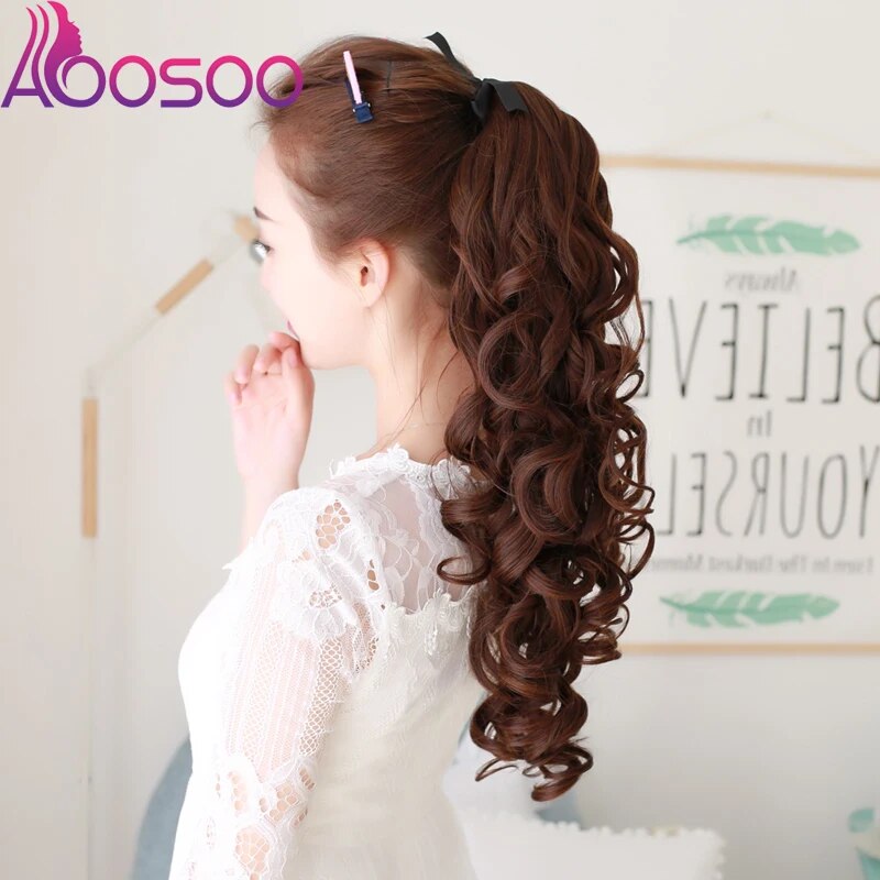 Wave curls extended long ponytail clip curly long hair