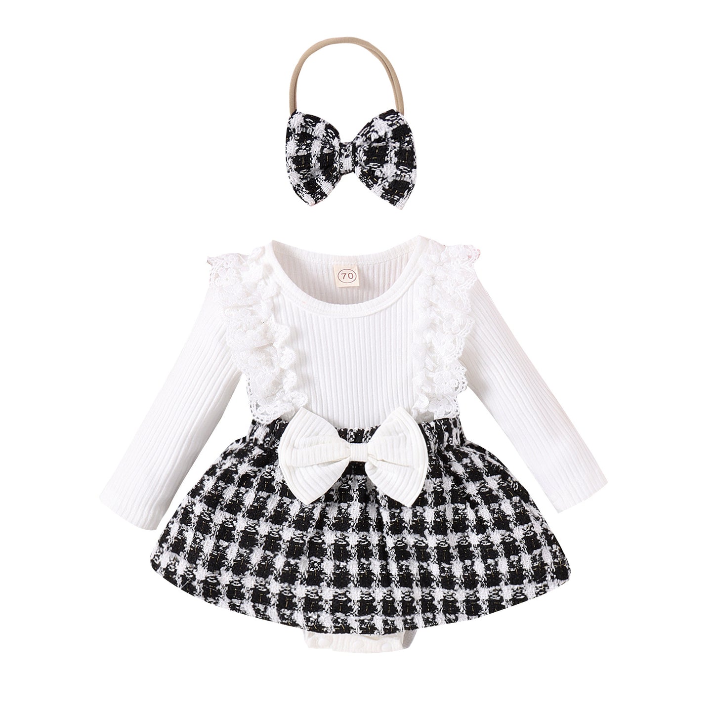 Children's Clothing Baby Girl Lace Long-sleeved Stitching Woven Style