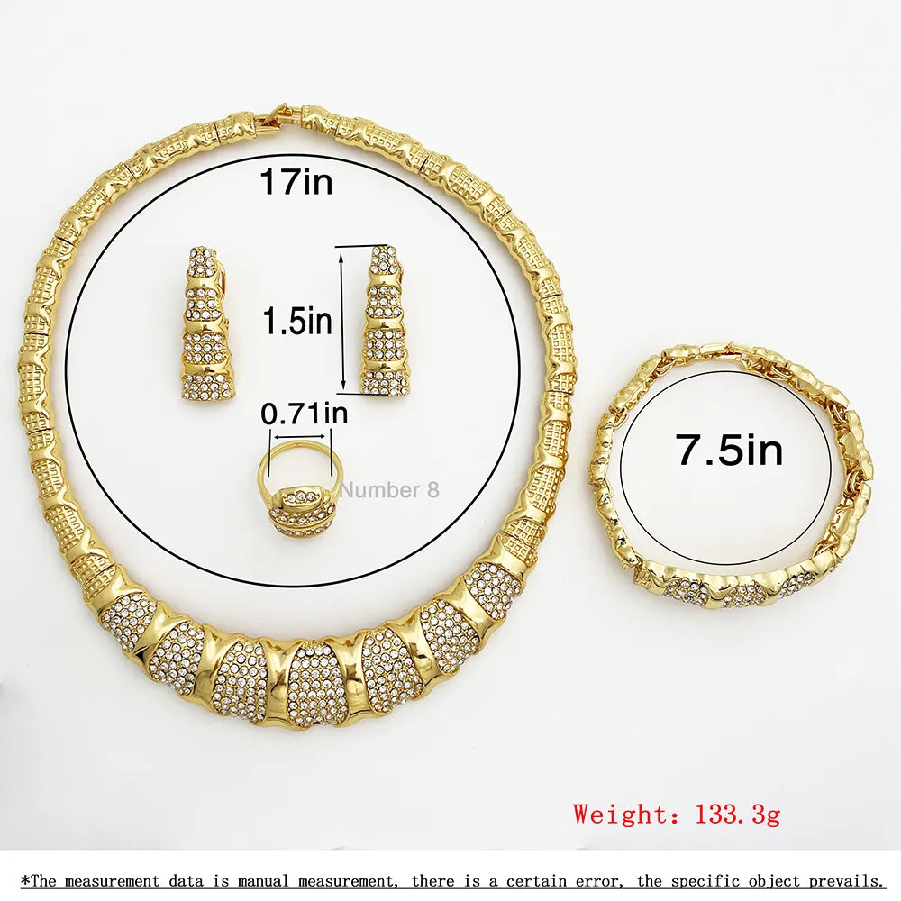 Latest Dubai Gold Color Jewelry Sets Luxury 18K Gold Plated Women Necklaces Earrings