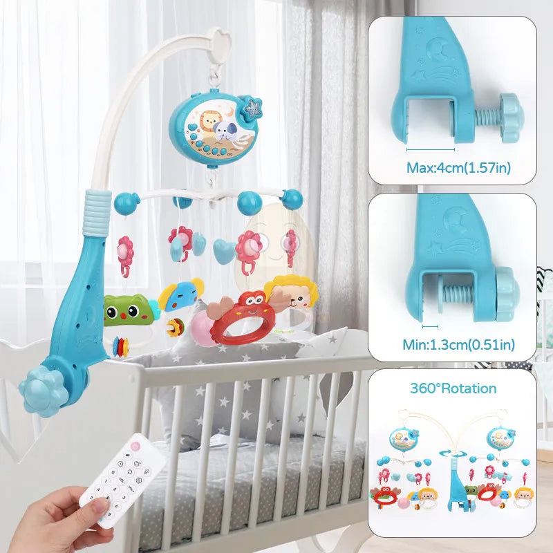 Baby Crib Mobile Rattle Toy For 0-12 Months Infant Rotating Musical Projector