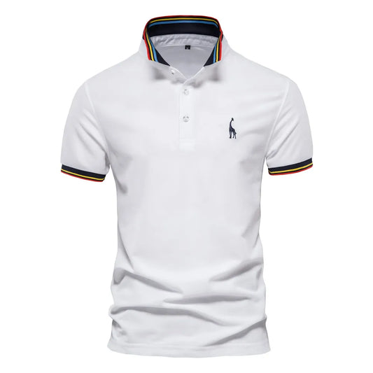 AIOPESON New Summer Polo Men Solid Giraffe Embroidery Short Sleeve