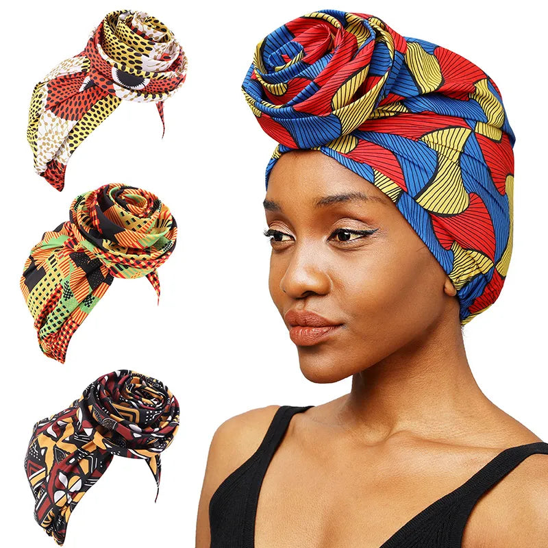 Women African Floral Print Ankara Bonnet Hat Ladies Big Flower