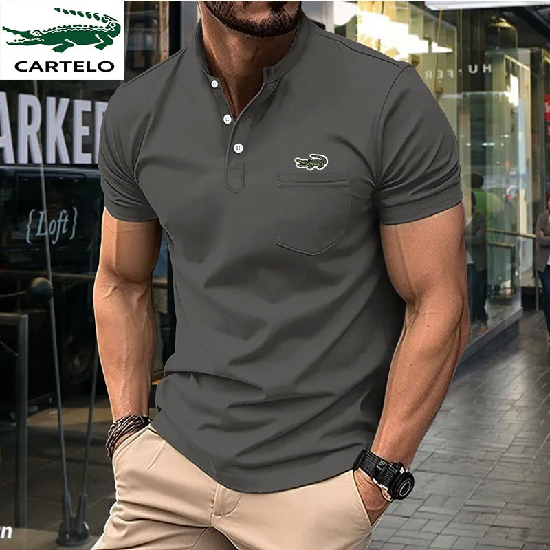 High quality men's embroidered polo shirt 2023 summer lapel short sleeve T-shirt top