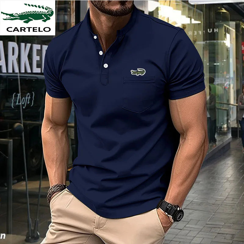 High quality men's embroidered polo shirt 2023 summer lapel short sleeve T-shirt top