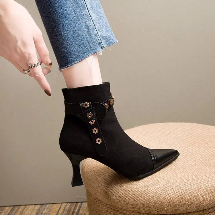 New Autumn Winter Ankle Boots Round Heeled Fashion