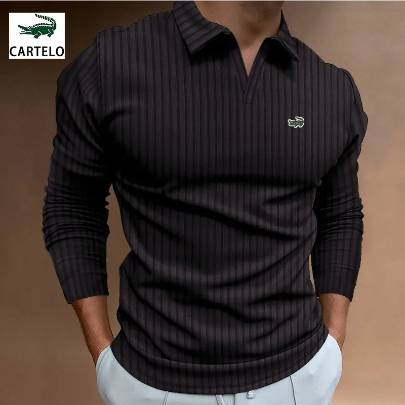 New autumn fashion men's Polo shirt solid color long sleeve