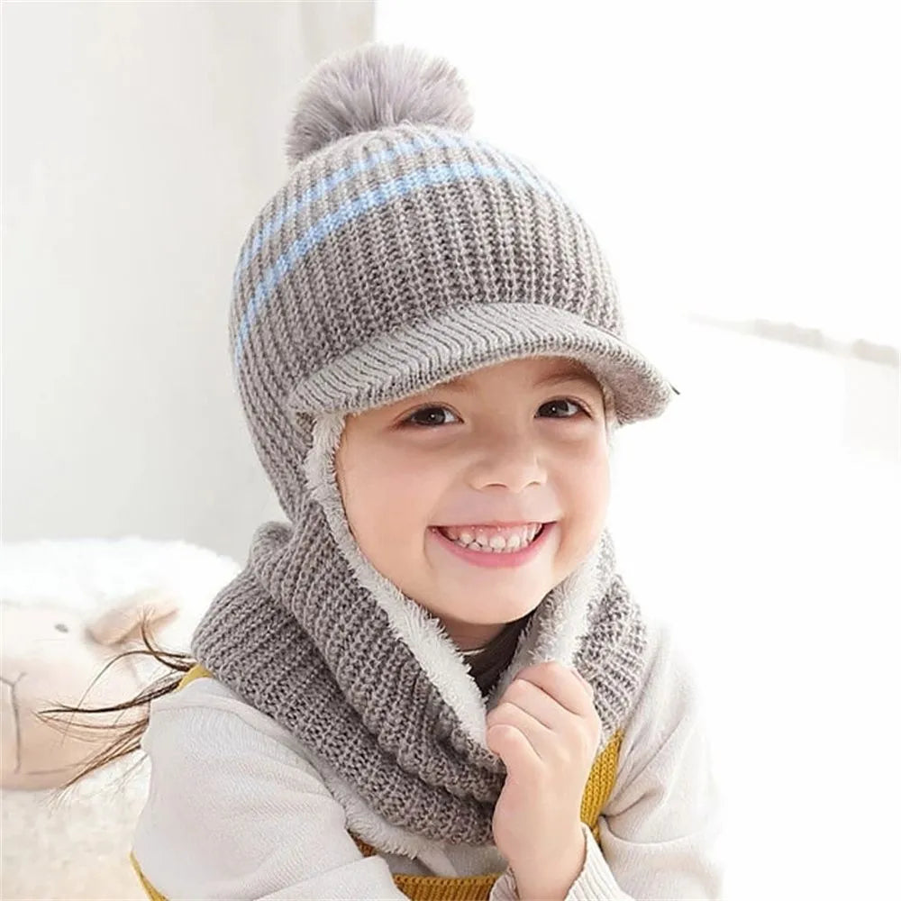 Winter Cap for Outdoor, Girls and Boys Face Cover Hairball Bib Mask