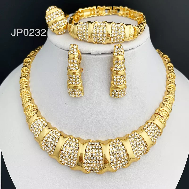 Latest Dubai Gold Color Jewelry Sets Luxury 18K Gold Plated Women Necklaces Earrings