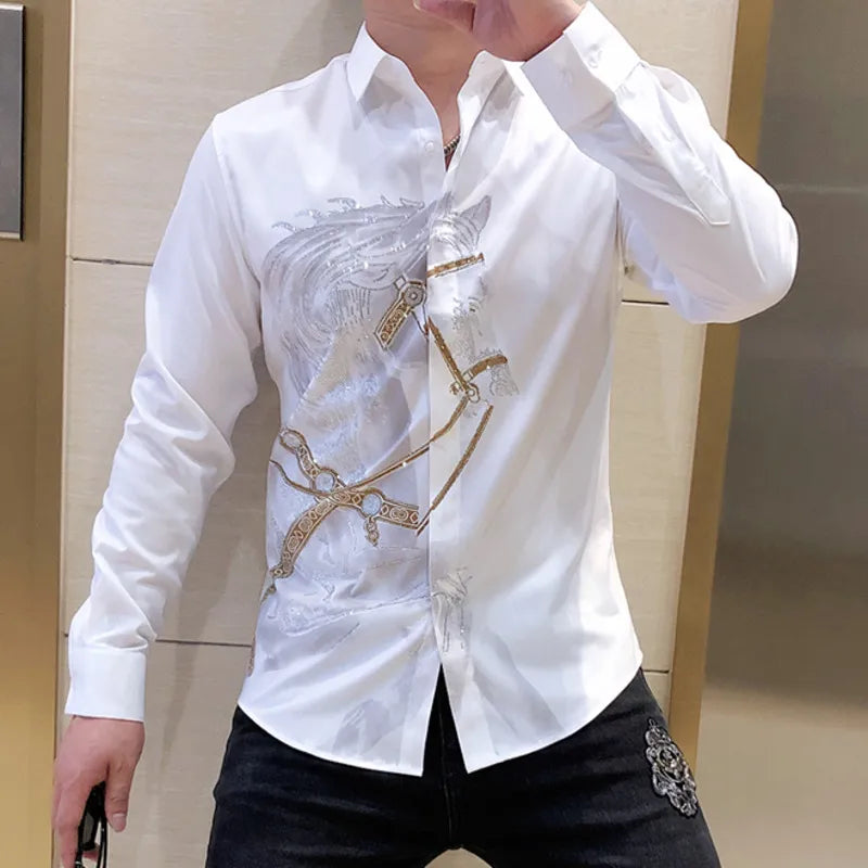 Rhinestones Shirts Men's Luxury Top