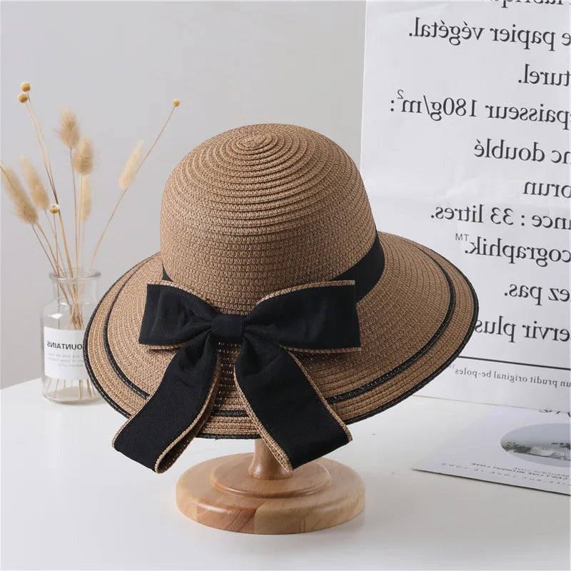 Panama Women's Beach Straw Hat With Large Brim, Sun Shading, And Fashionable Outdoor Bow Summer Cap H65