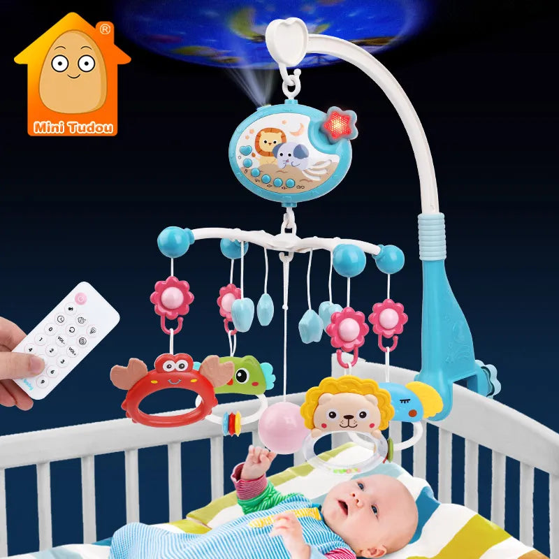 Baby Crib Mobile Rattle Toy For 0-12 Months Infant Rotating Musical Projector