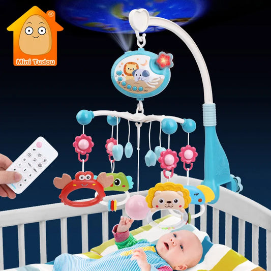 Baby Crib Mobile Rattle Toy For 0-12 Months Infant Rotating Musical Projector