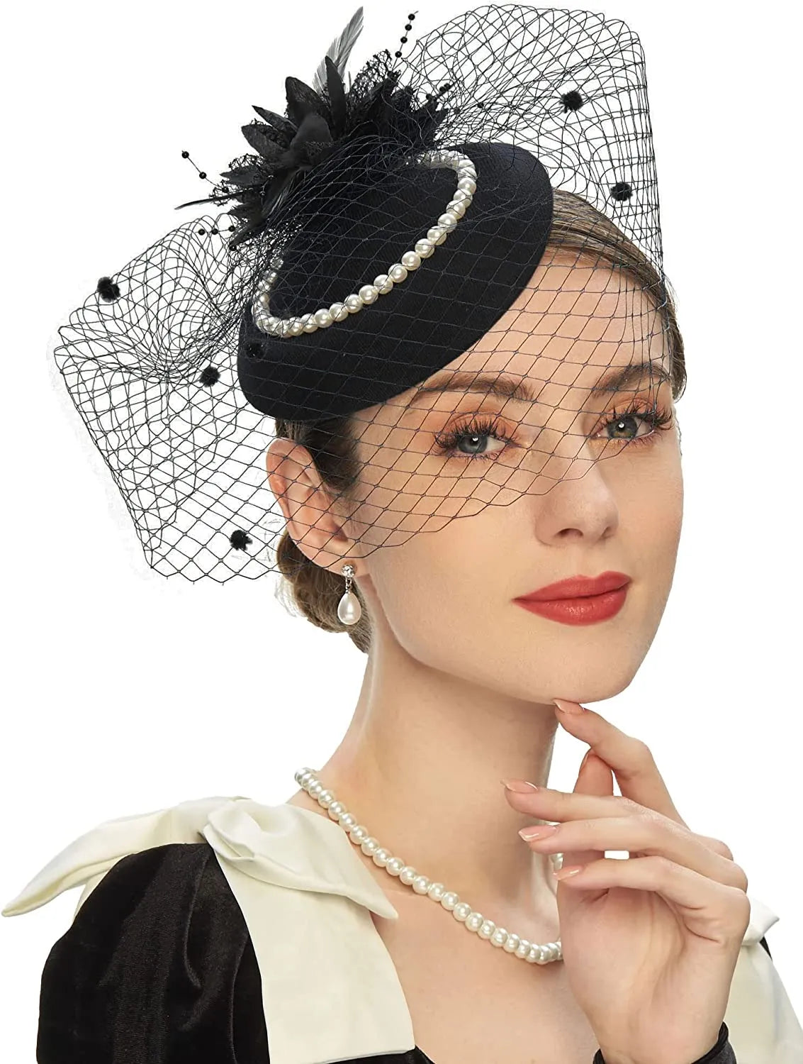 New Elegant Pillbox Hats 20s 50s Vintage Pearl Fascinators Hat for Women