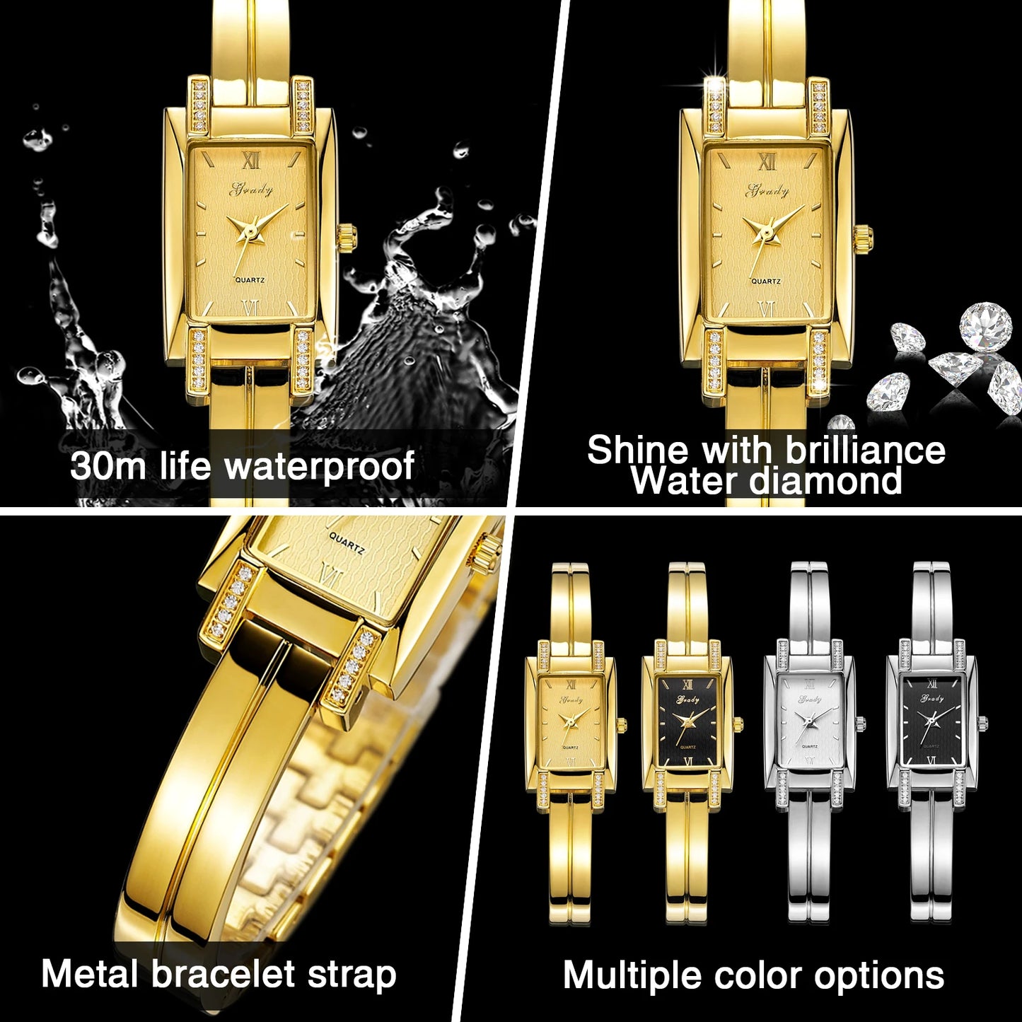 Gold Watch Women Brand Luxury Fashion Square Diamond