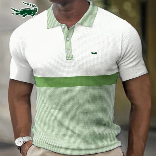 Men's Polo Shirt Fashion Stripe Stitching Casual Lapel Button Summer