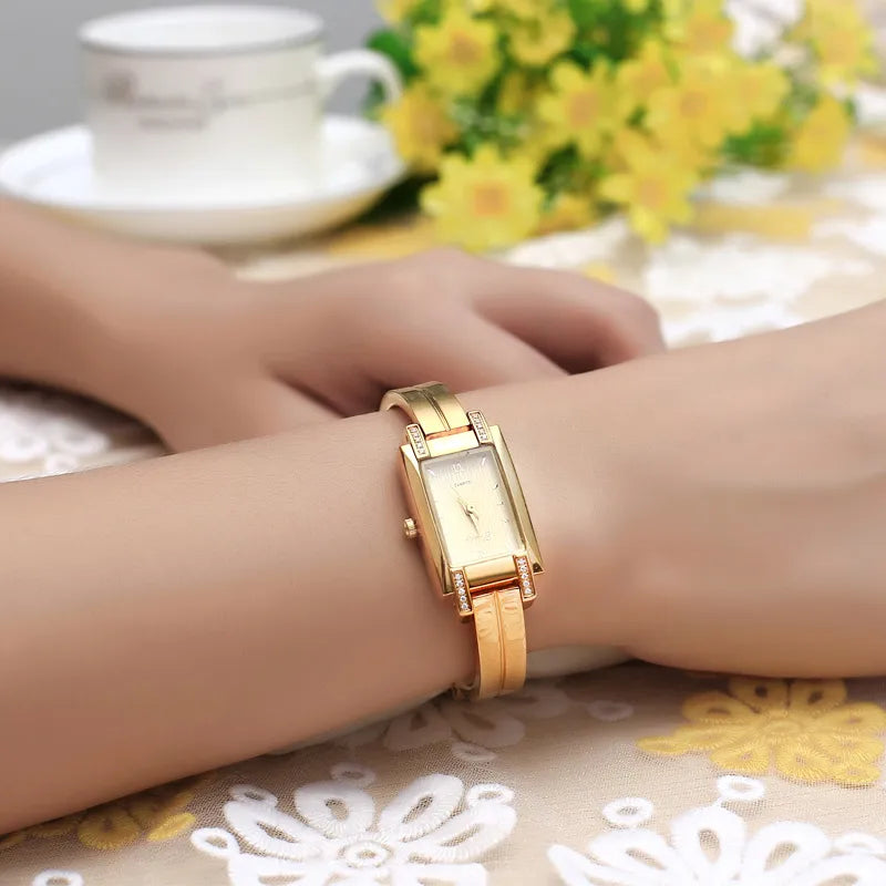 Gold Watch Women Brand Luxury Fashion Square Diamond