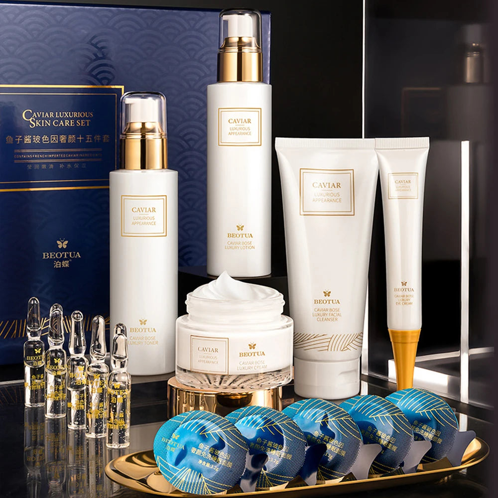 Facial Skin Care Set with Box Caviar Essence Face Serum 15pc