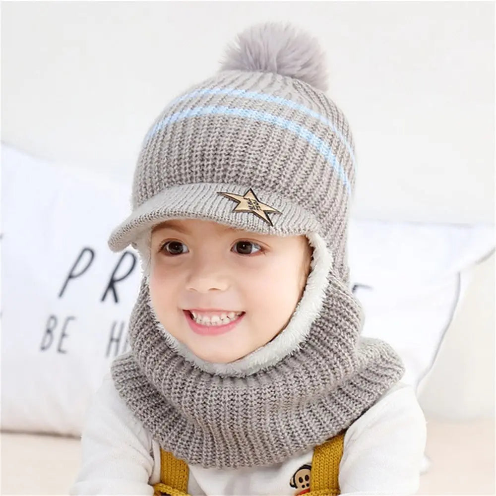 Winter Cap for Outdoor, Girls and Boys Face Cover Hairball Bib Mask