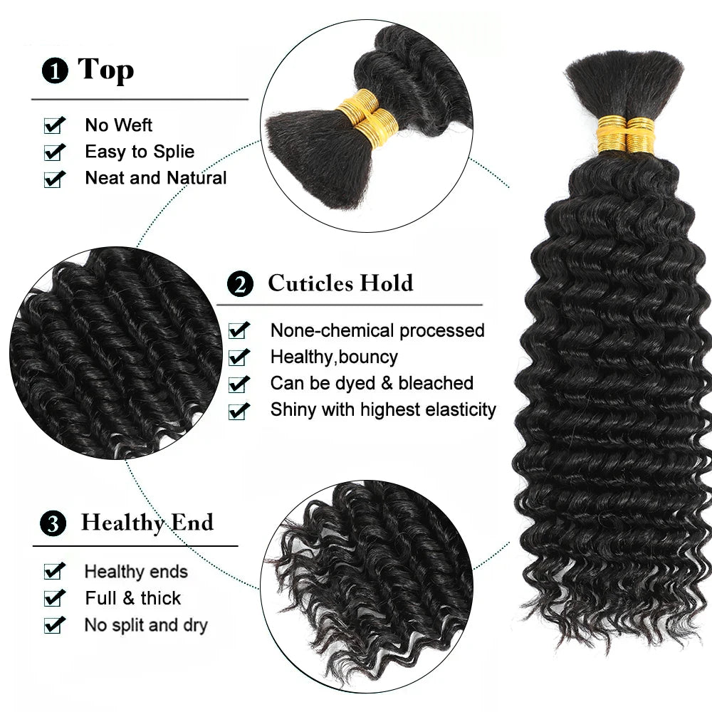 Human Braiding Hair for Boho Braids Bohemian Deep Wave Bulk 100%