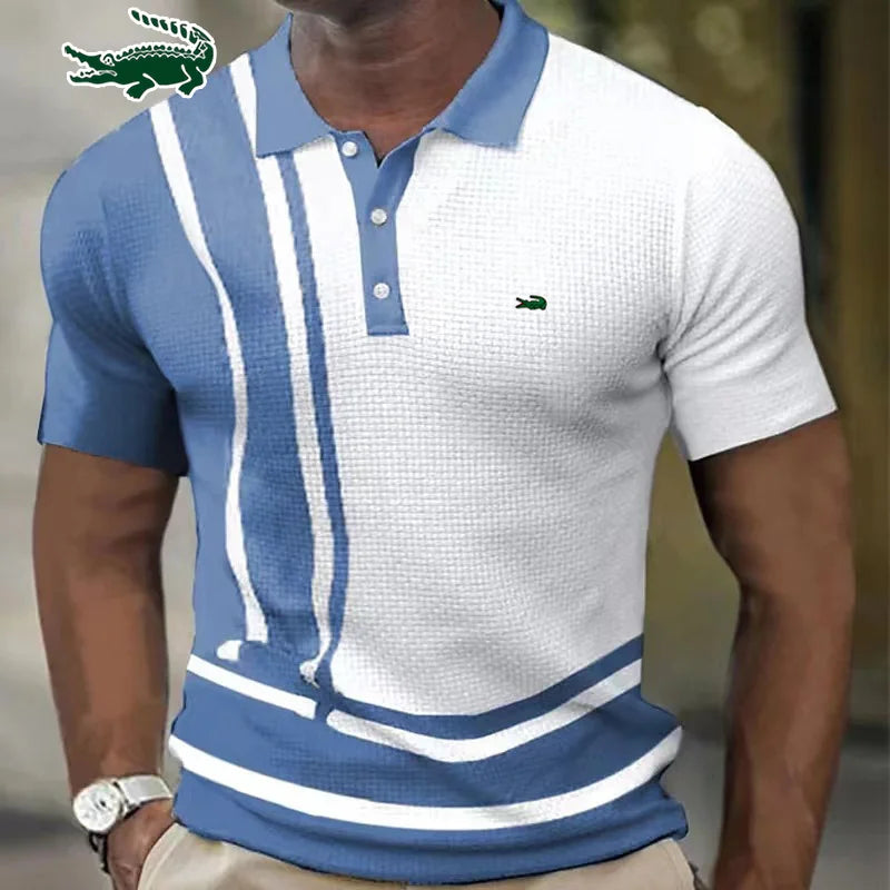 Men's Polo Shirt Fashion Stripe Stitching Casual Lapel Button Summer