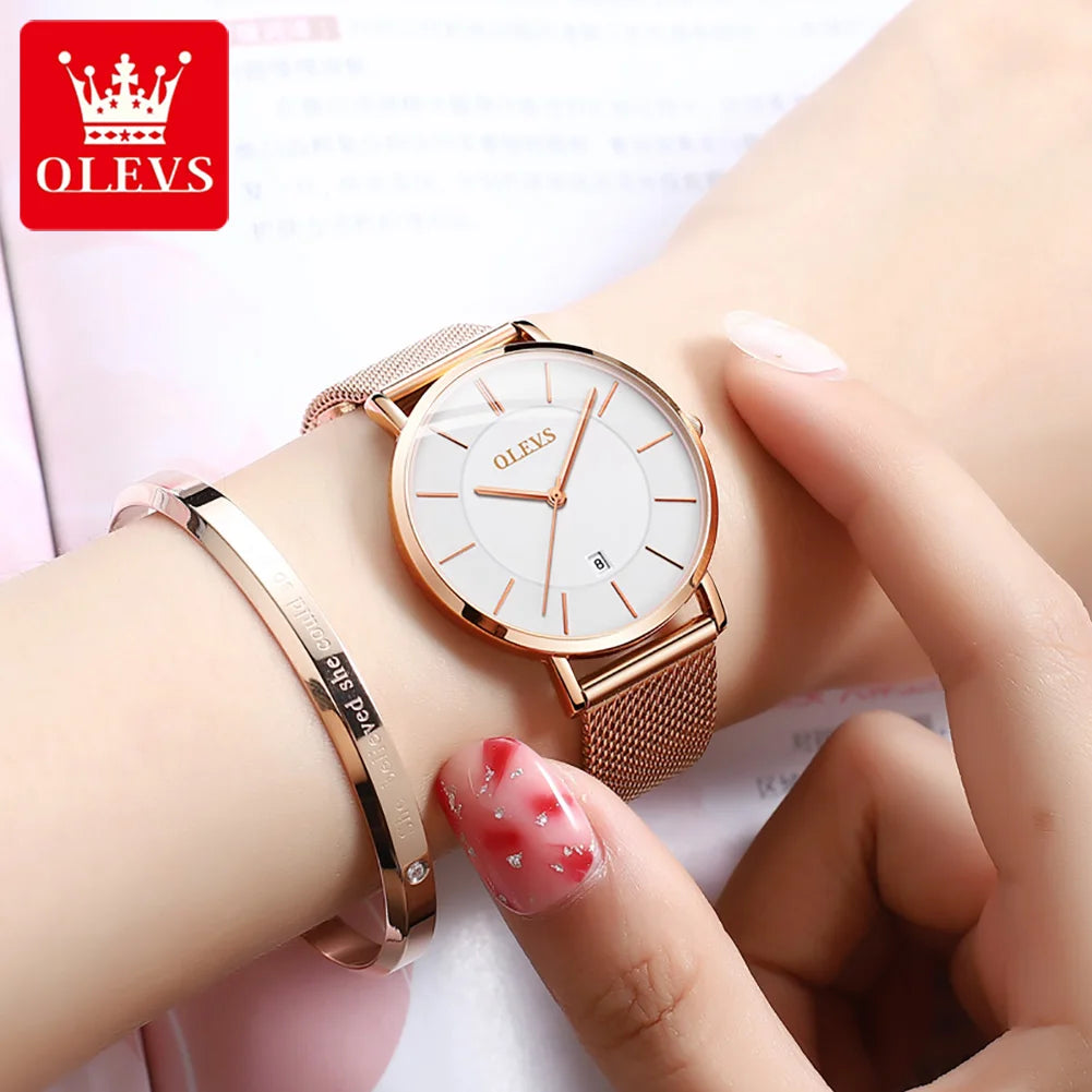 OLEVS Watch Women Rose Gold Top Brand Luxury JAPAN Movement Quartz