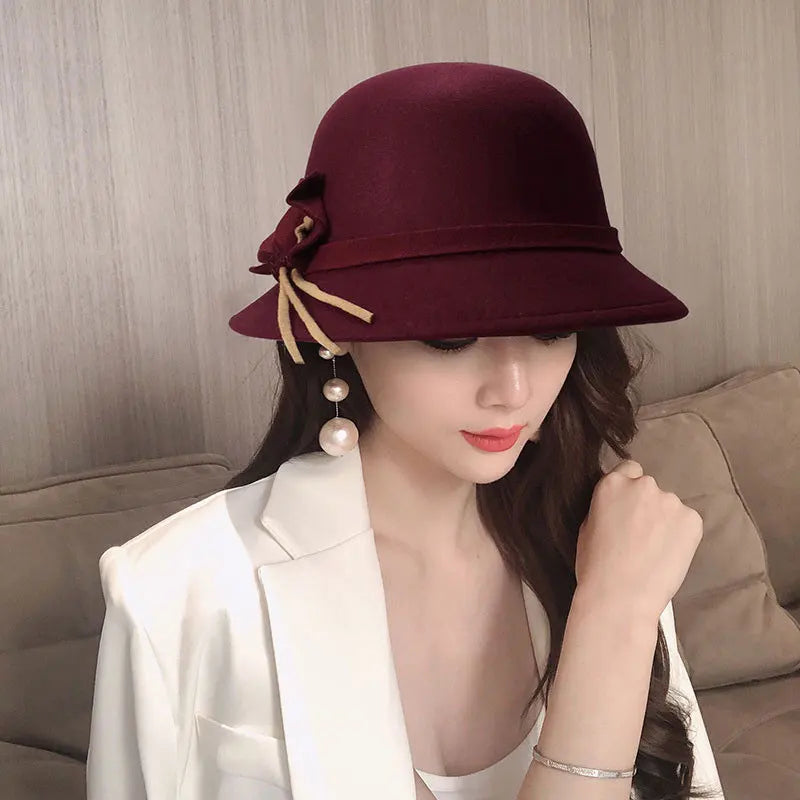 Elegant Bowknot Wool Ladies Hat Autumn Winter Fedoras Women Panama Hat