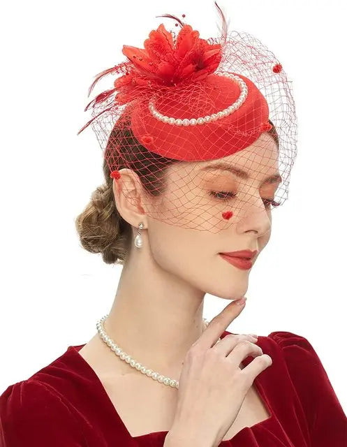 New Elegant Pillbox Hats 20s 50s Vintage Pearl Fascinators Hat for Women