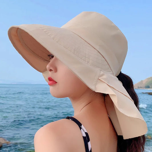 Women's Summer Hat for The Sun Wide Brim UV Neck Protection Solar Beach Bucket Hats