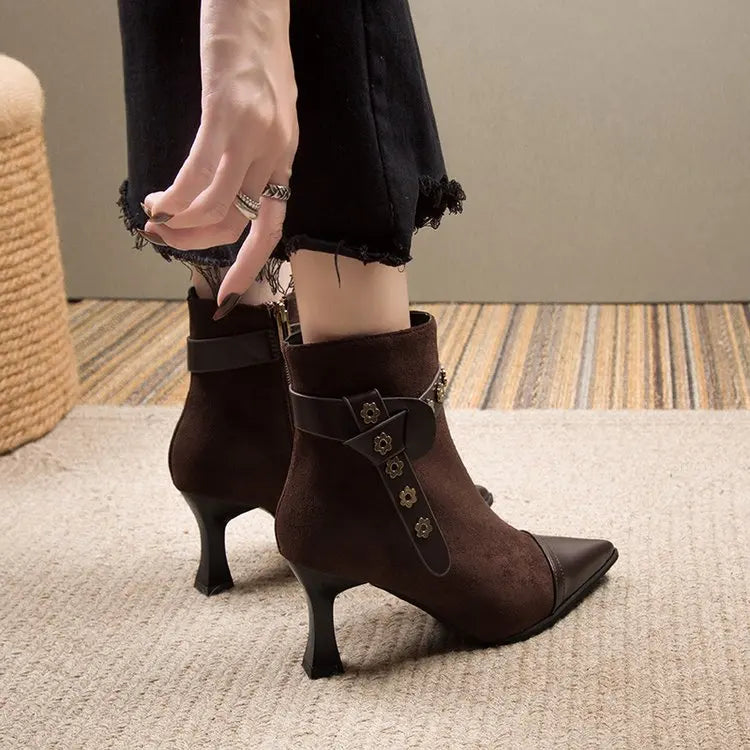 New Autumn Winter Ankle Boots Round Heeled Fashion