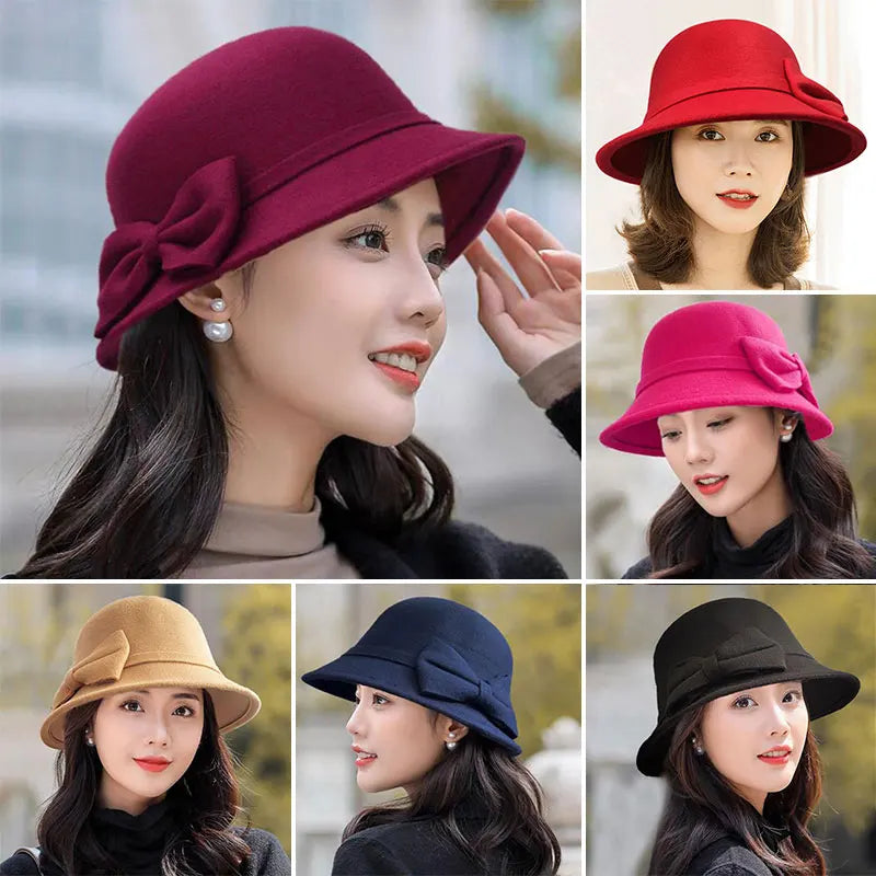 Elegant Bowknot Wool Ladies Hat Autumn Winter Fedoras Women Panama Hat