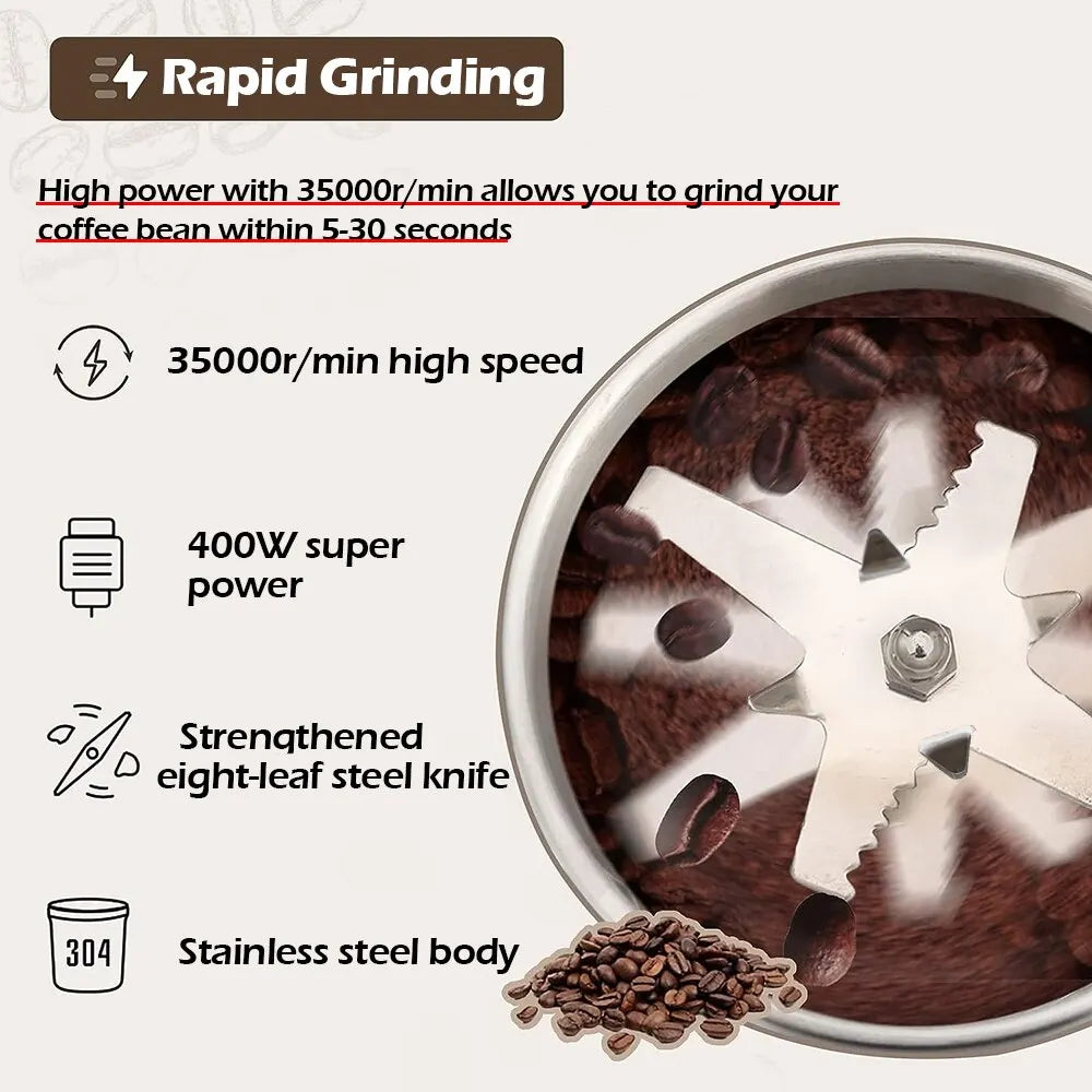 High Power Electric Coffee Grinder Kitchen Cereal, Nuts, Beans, Spices.