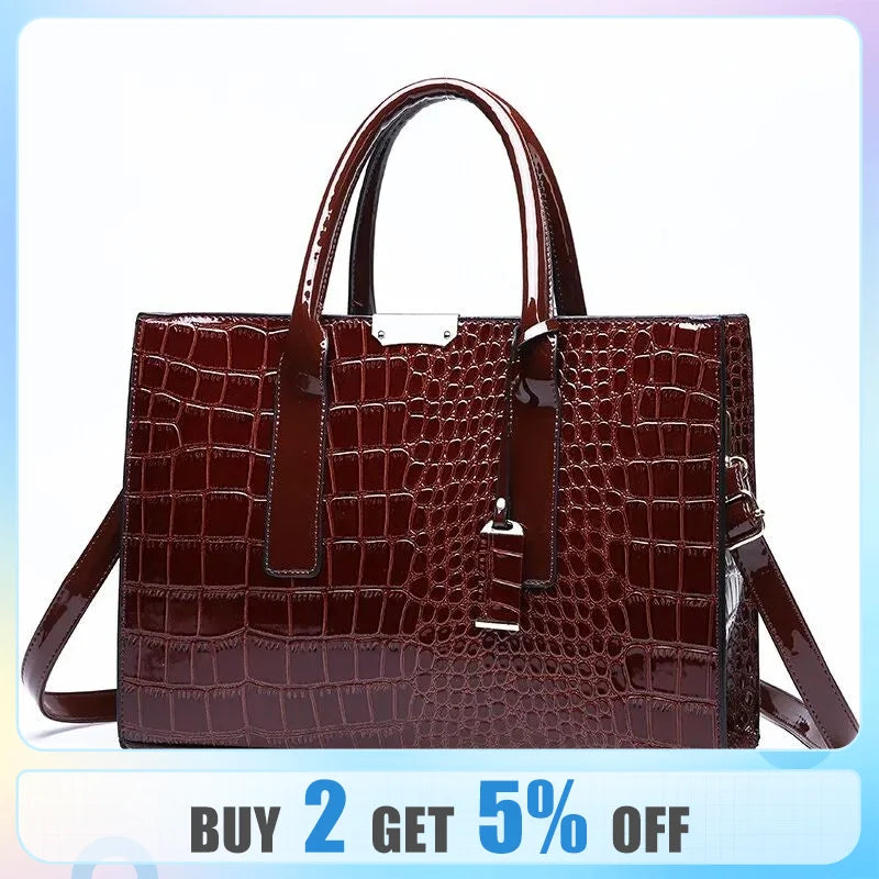 Crocodile Print Women Handbags Purse Tote Bags Adjustable Strap Top Handle Bag