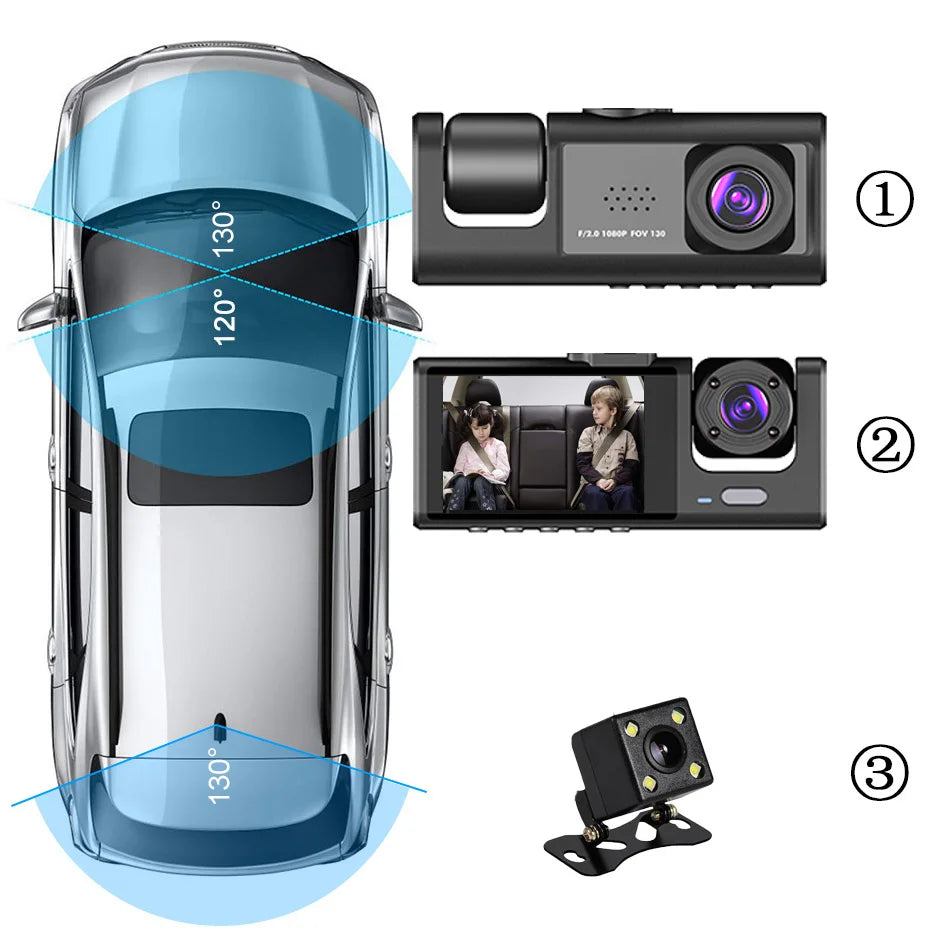 Dash Cam FHD 1080P Car Video Recorder 3 in 1 Car DVR Dashcam