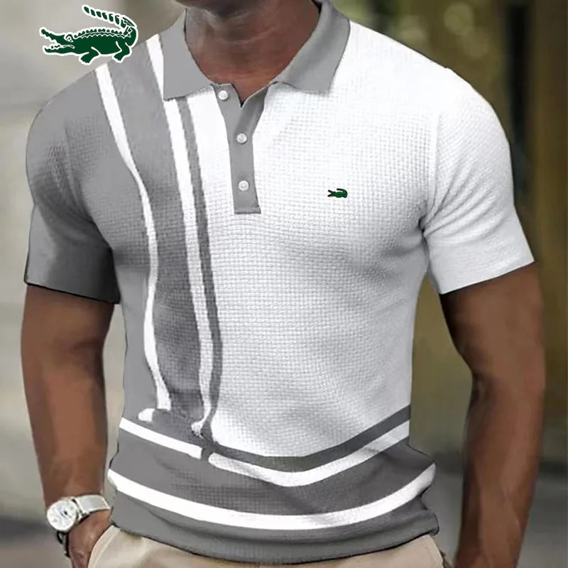 Men's Polo Shirt Fashion Stripe Stitching Casual Lapel Button Summer