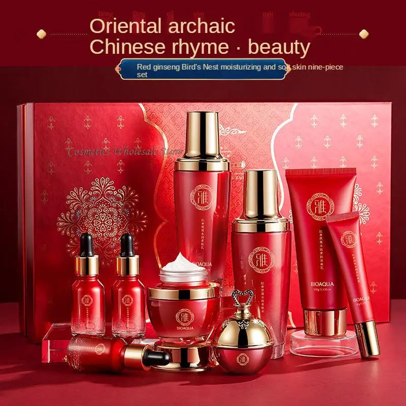 Red Ginseng Skin Care Set 9PCS Anti-Aging Facial Cleanser Toner Essence