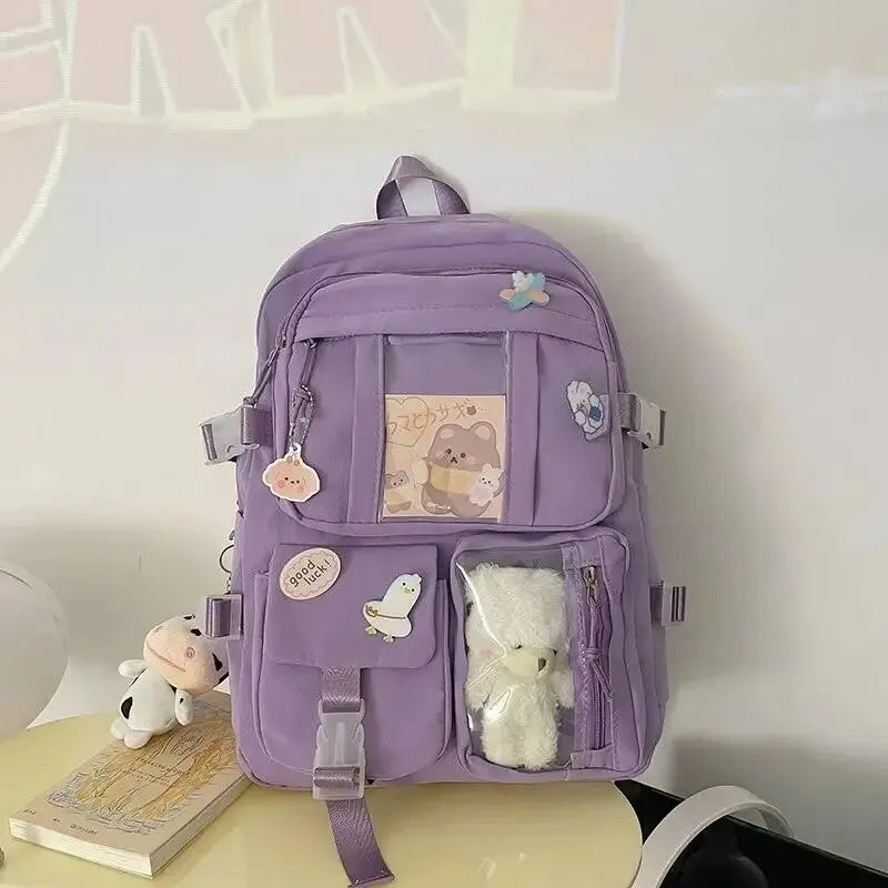 Popular Pink Purple Color Girls High School Student Backpack