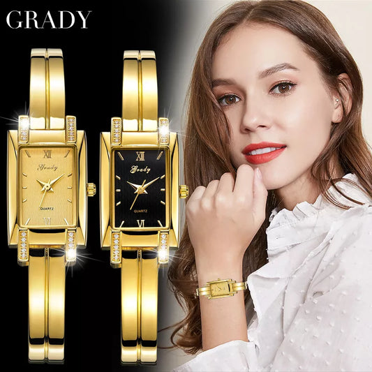 Gold Watch Women Brand Luxury Fashion Square Diamond