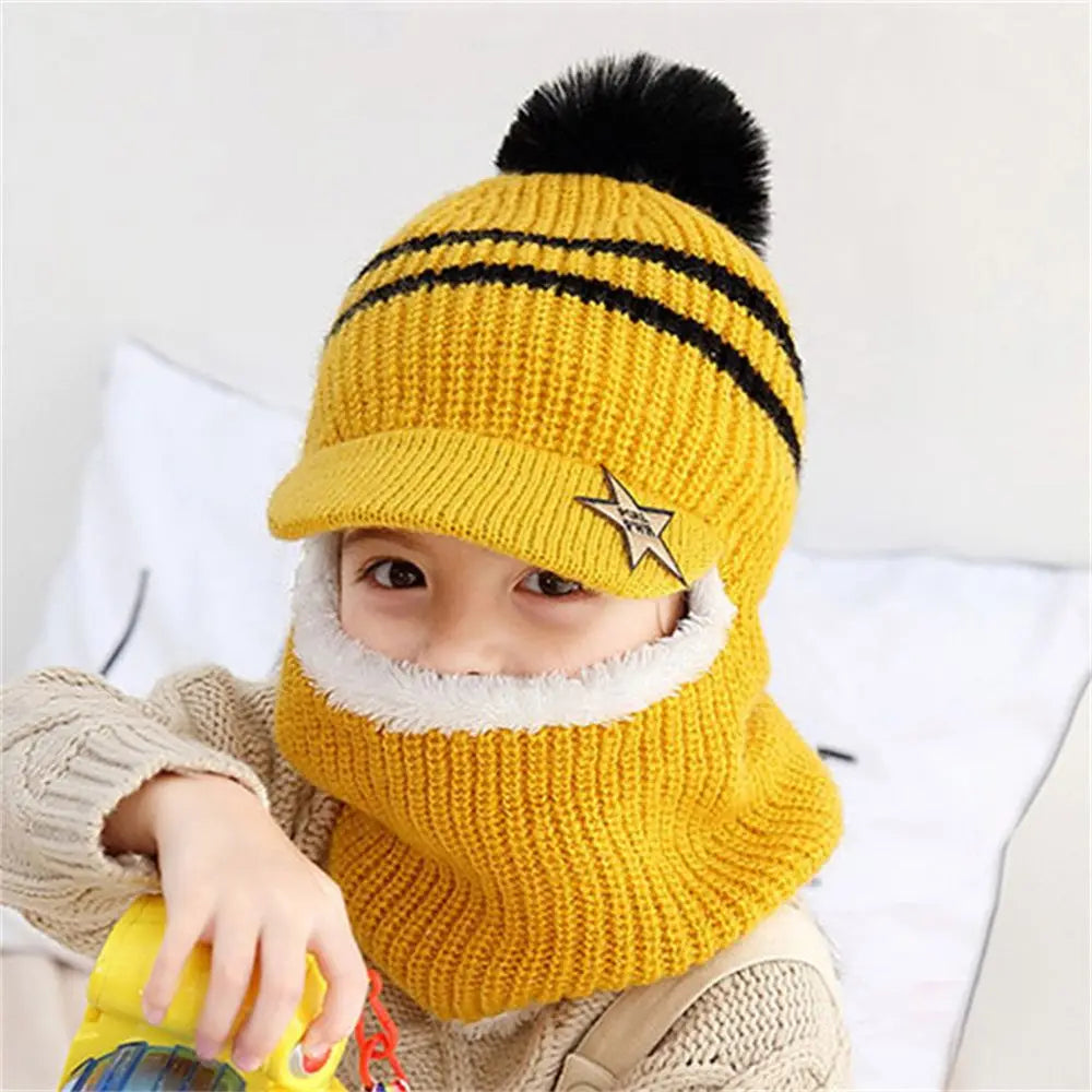 Winter Cap for Outdoor, Girls and Boys Face Cover Hairball Bib Mask