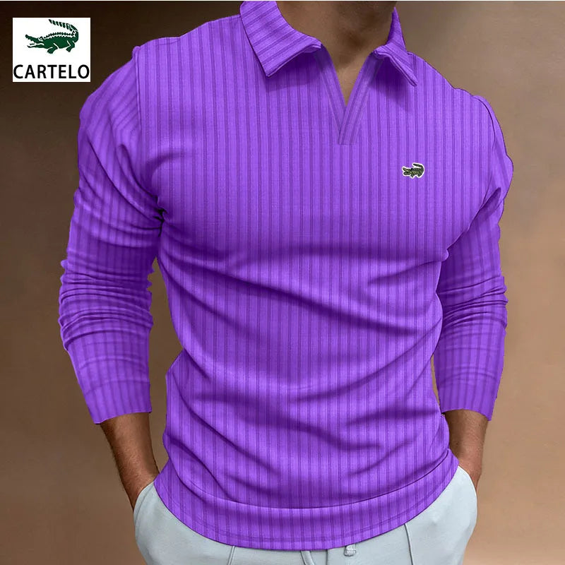 New autumn fashion men's Polo shirt solid color long sleeve