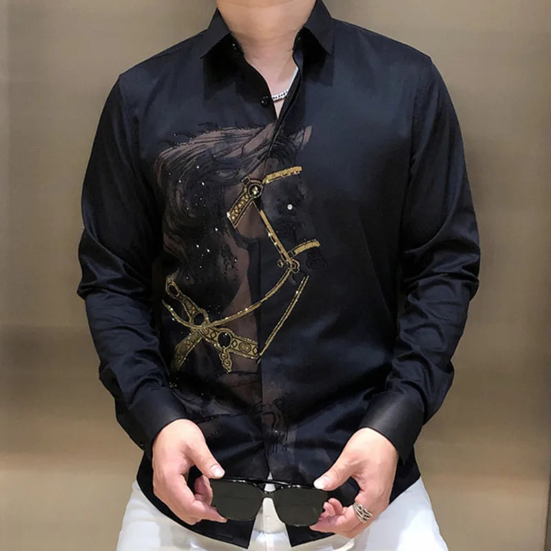 Rhinestones Shirts Men's Luxury Top