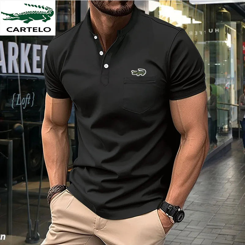 High quality men's embroidered polo shirt 2023 summer lapel short sleeve T-shirt top