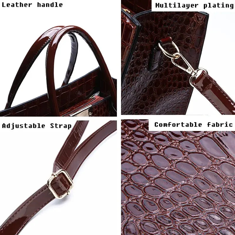 Crocodile Print Women Handbags Purse Tote Bags Adjustable Strap Top Handle Bag