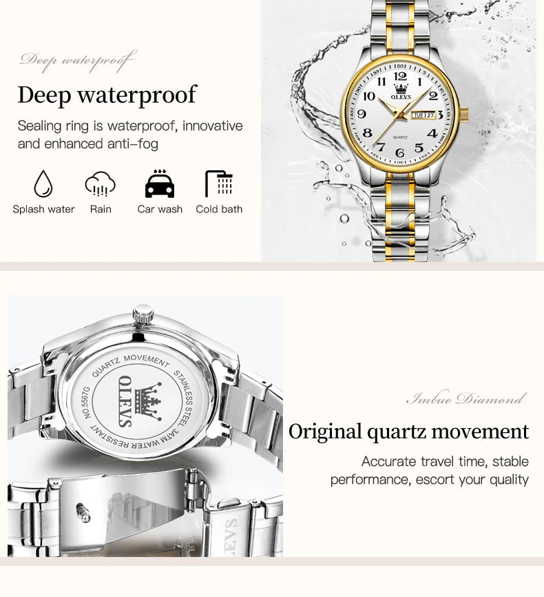 OLEVS Quartz Women Watch Gold Silver Luxury Waterproof Stainless steel